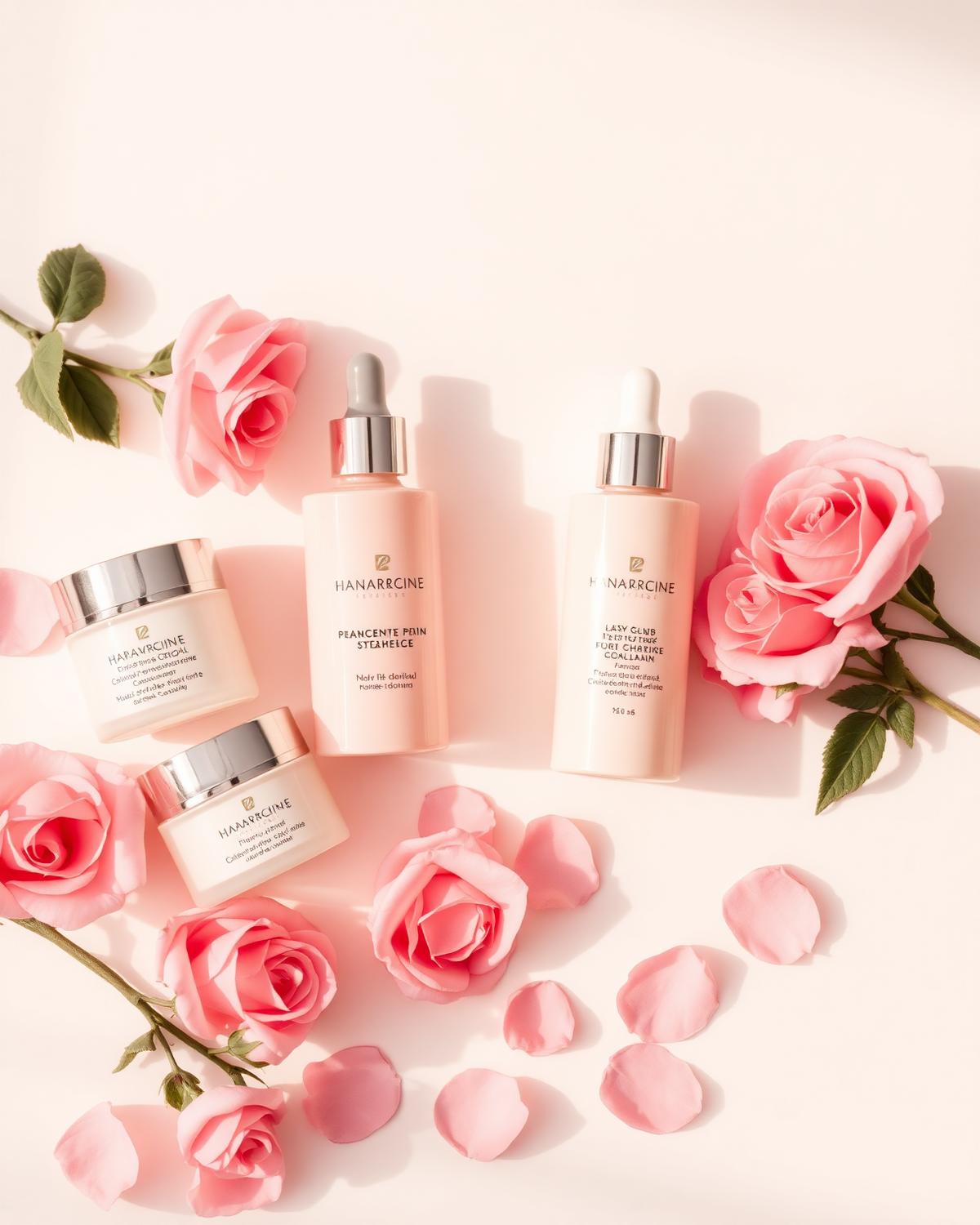 Bernice's Glow skincare collection with rose petals